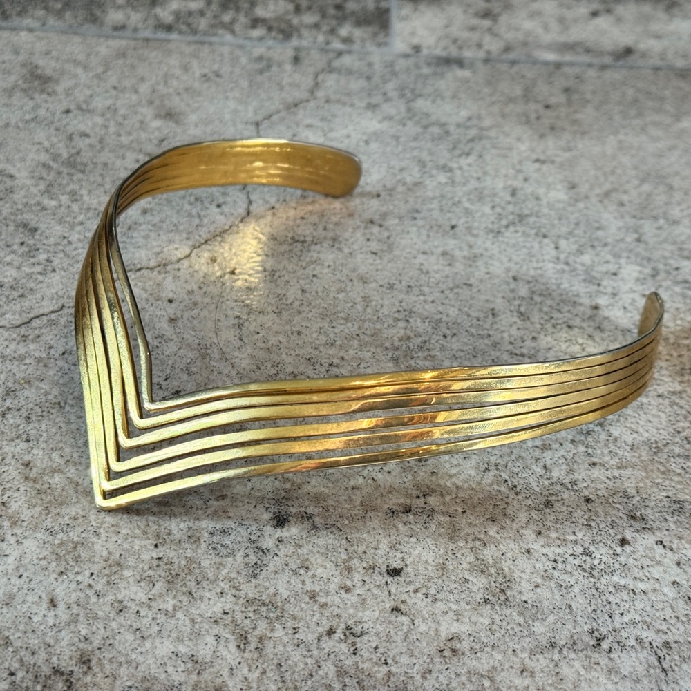 Vintage Brass Chevron Collar Necklace Minimalist Statement Jewelry